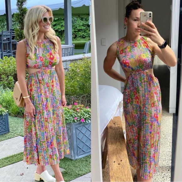 ZARA Floral Cut Out Pleated Dress Size Small - Picture 3 of 11